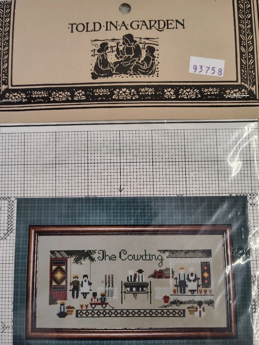 TOLD IN A GARDEN Counted Cross Stitch Chart Pattern THE COURTING Amish Vintage